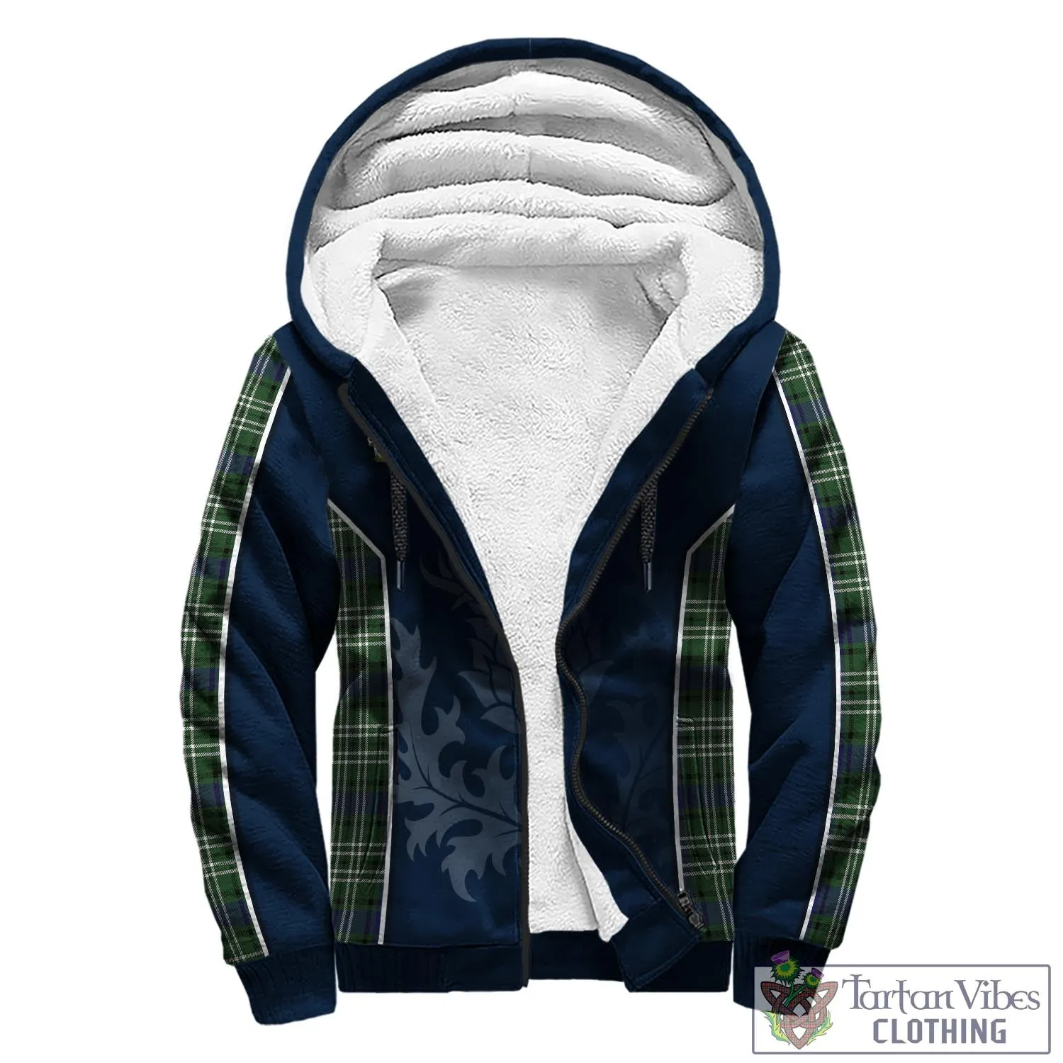 Blyth Tartan Sherpa Hoodie with Family Crest and Scottish Thistle Vibes Sport Style