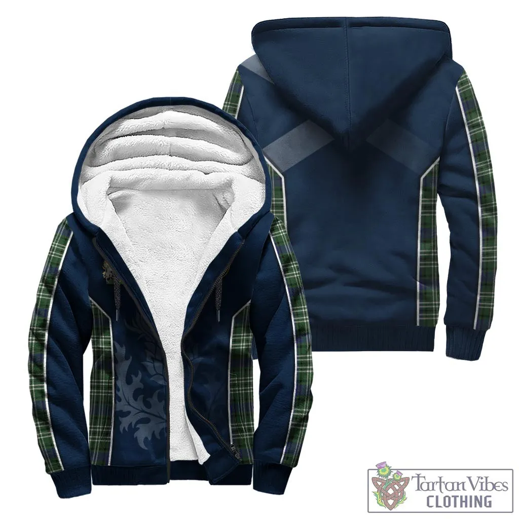 Blyth Tartan Sherpa Hoodie with Family Crest and Scottish Thistle Vibes Sport Style