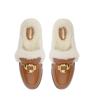 Bobbie Mule In Caramel Leather and Natural Shearling by Larroudé