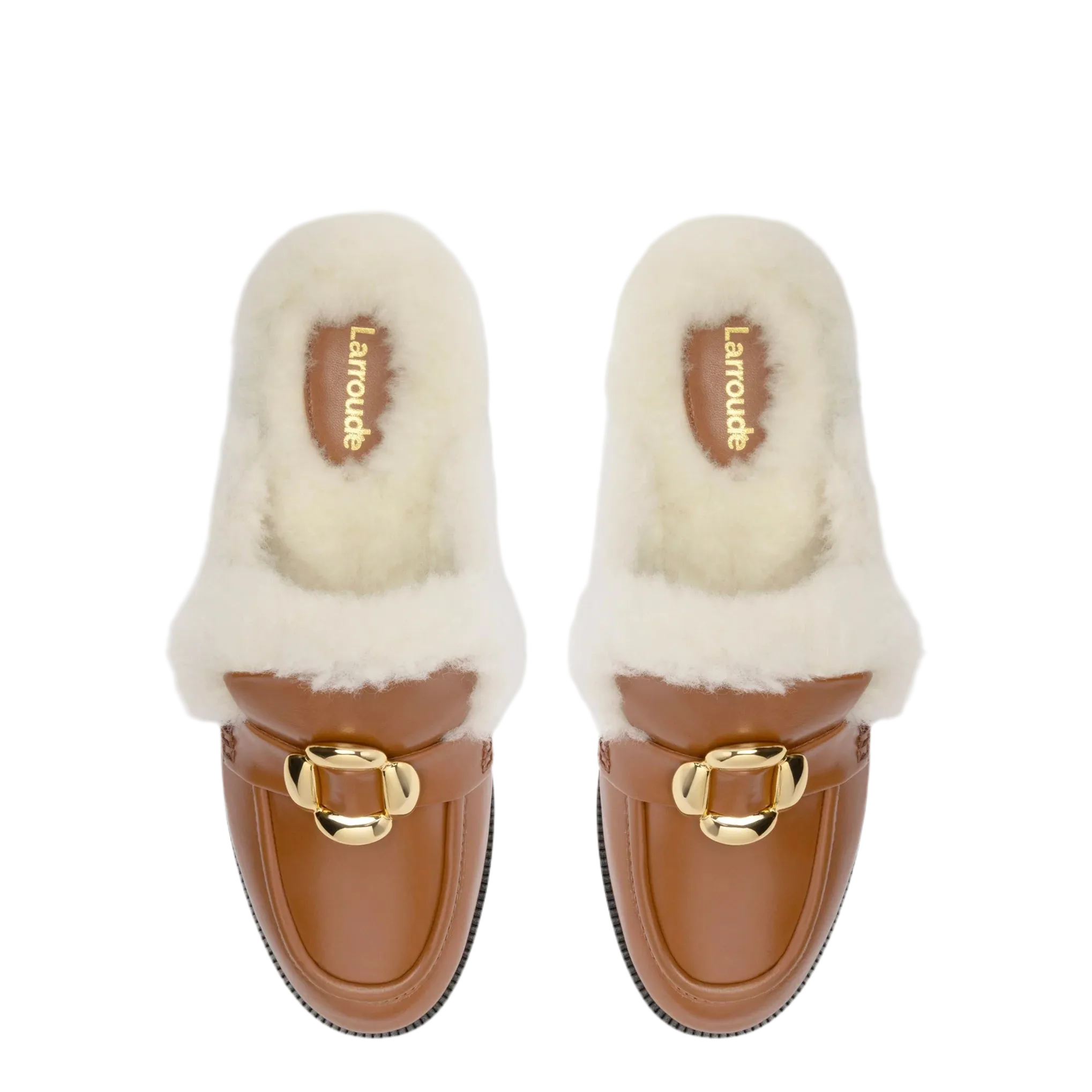 Bobbie Mule In Caramel Leather and Natural Shearling by Larroudé