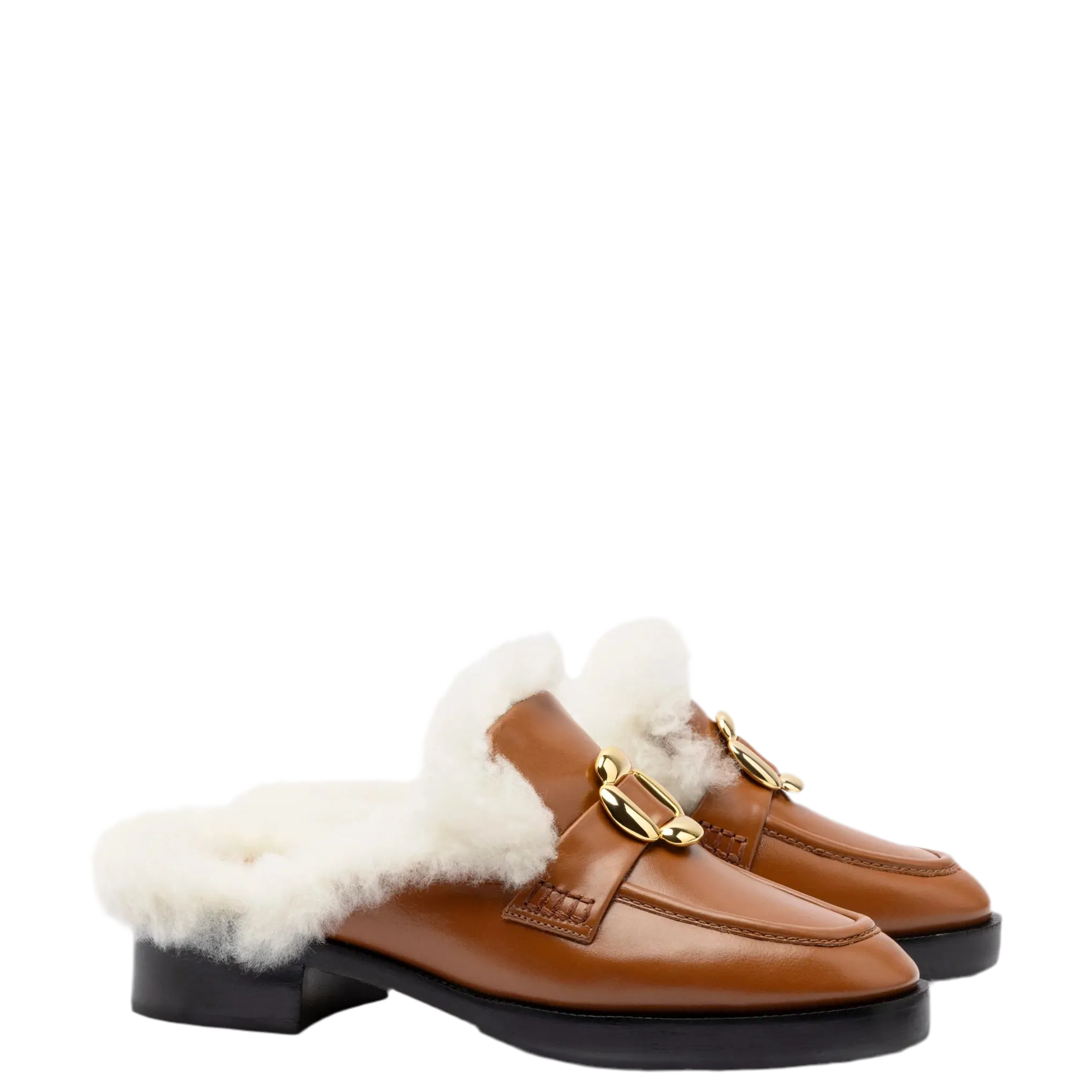 Bobbie Mule In Caramel Leather and Natural Shearling by Larroudé