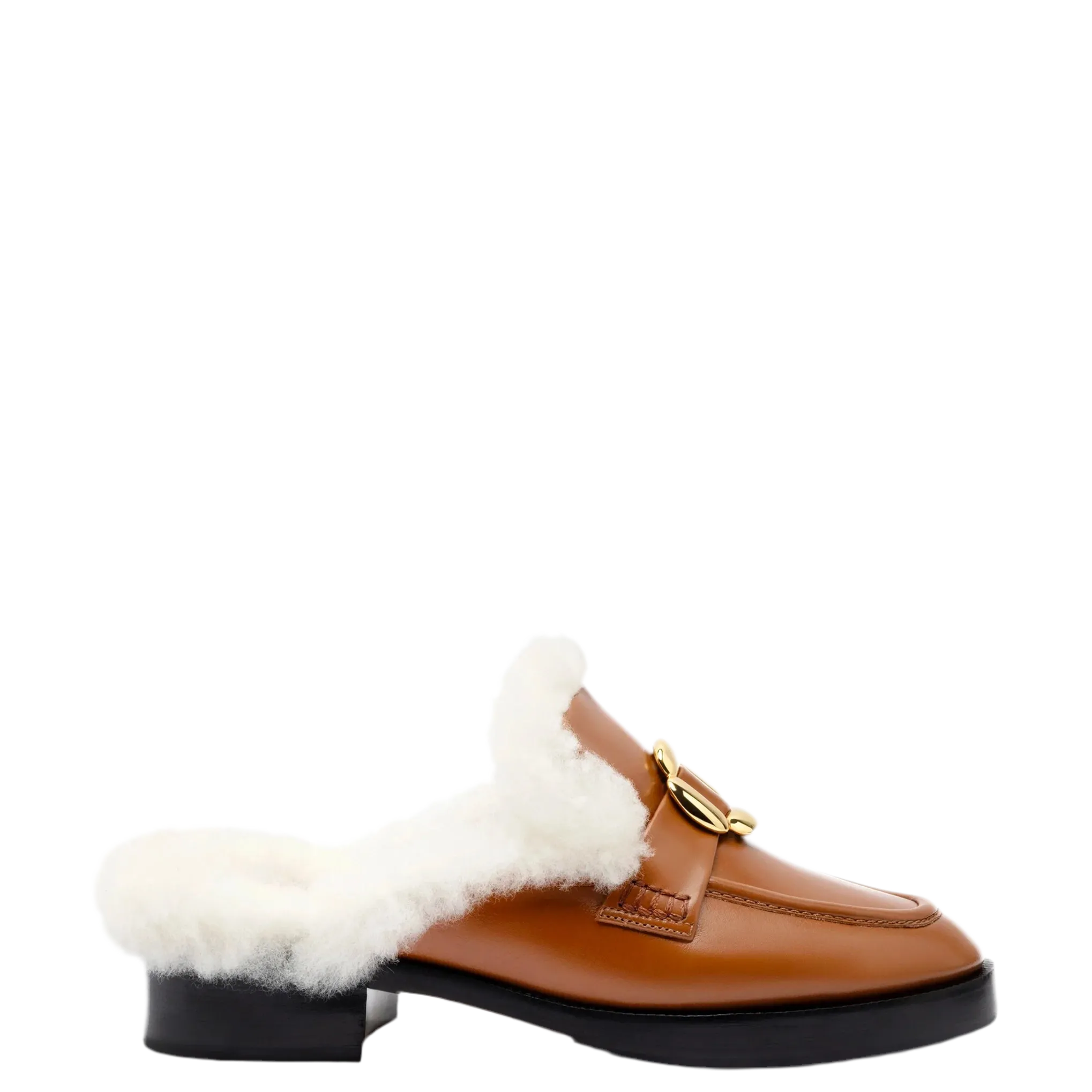 Bobbie Mule In Caramel Leather and Natural Shearling by Larroudé