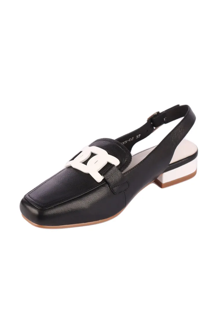 Bossys Black Leather Low Heels