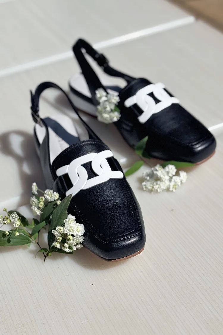 Bossys Black Leather Low Heels