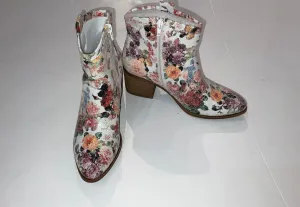 Brie White Floral Ankle Boots