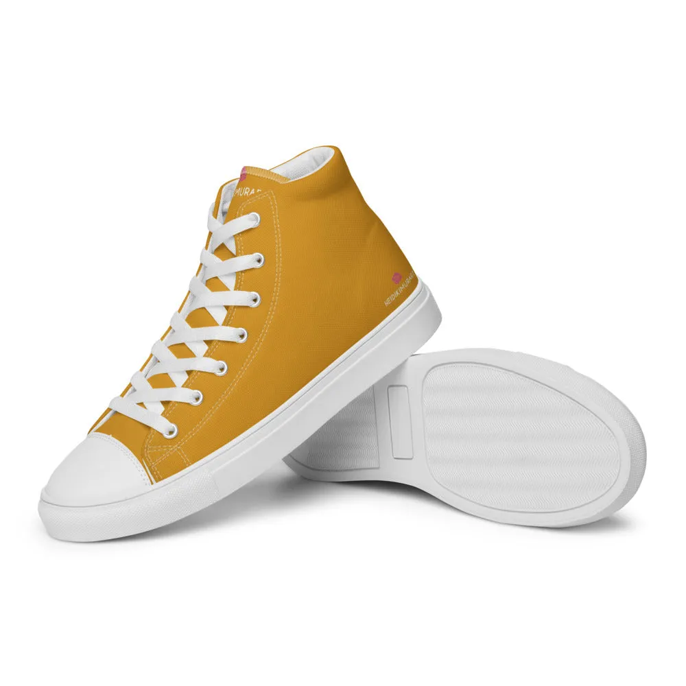 Bright Yellow Men's High Top Sneakers, Modern Minimalist Best Solid Color Canvas High Top Shoes For Men