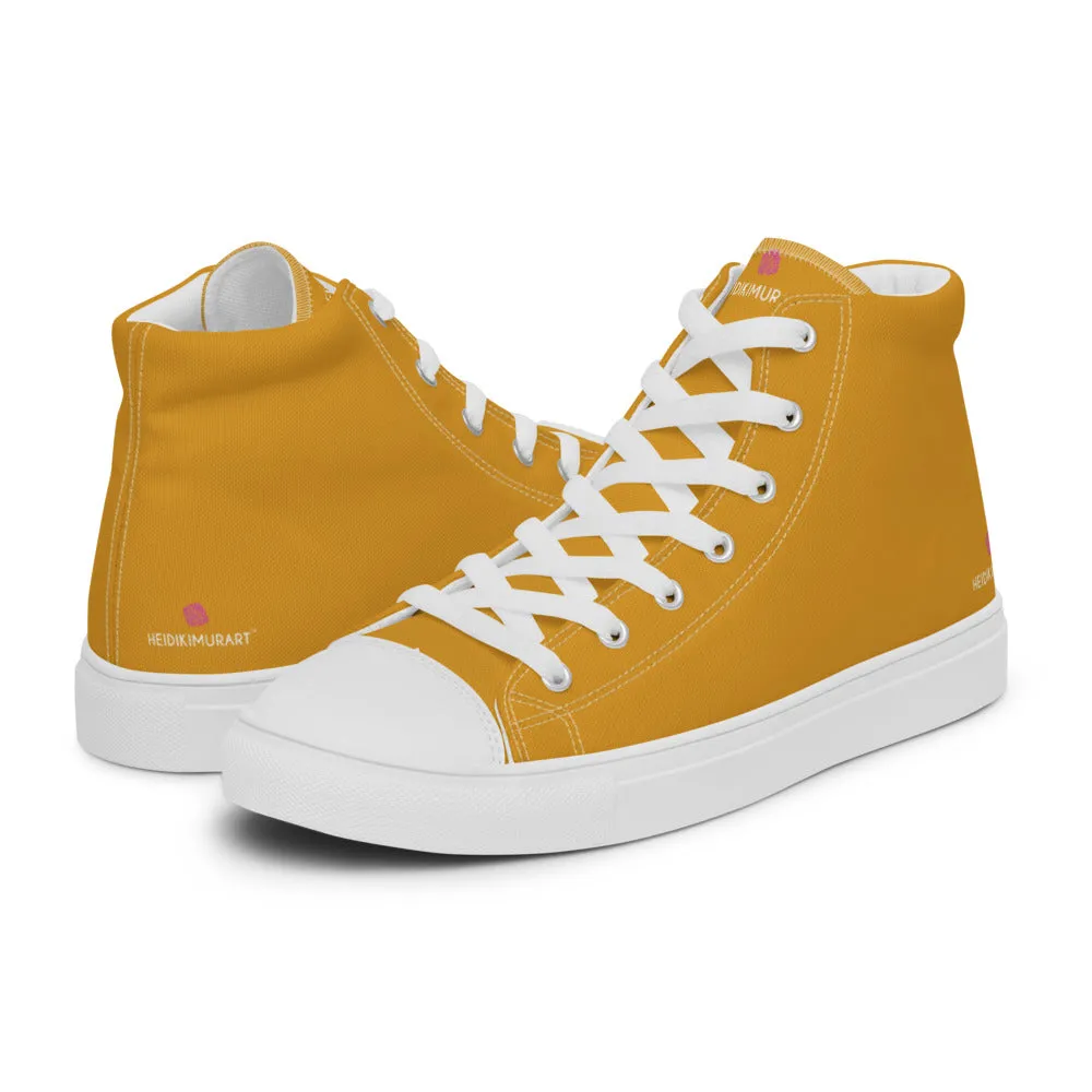 Bright Yellow Men's High Top Sneakers, Modern Minimalist Best Solid Color Canvas High Top Shoes For Men