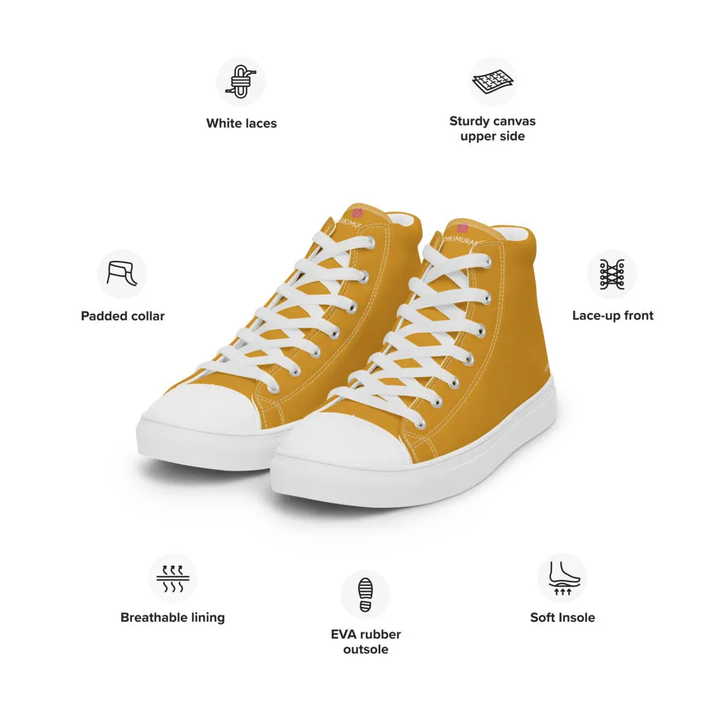 Bright Yellow Men's High Top Sneakers, Modern Minimalist Best Solid Color Canvas High Top Shoes For Men