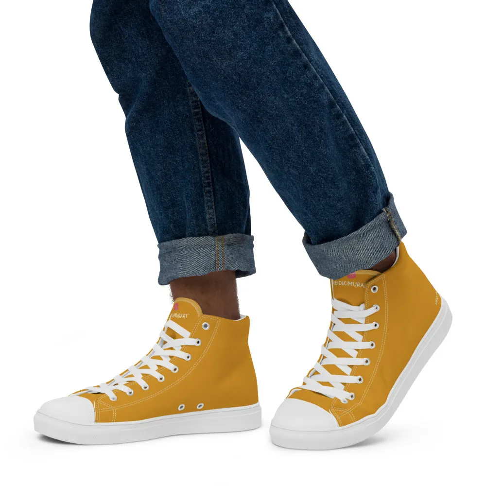 Bright Yellow Men's High Top Sneakers, Modern Minimalist Best Solid Color Canvas High Top Shoes For Men