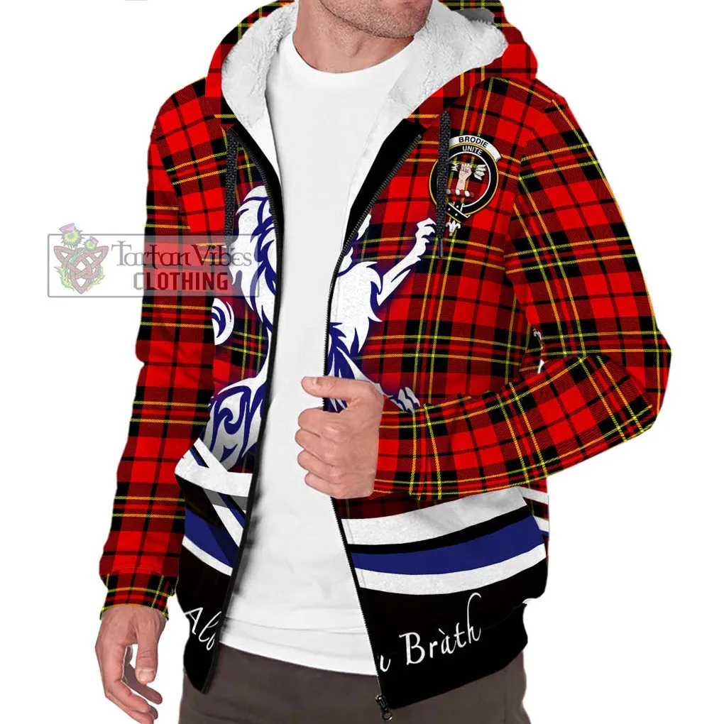 Brodie Modern Tartan Sherpa Hoodie with Alba Gu Brath Regal Lion Emblem