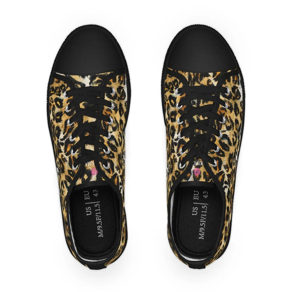 Brown Leopard Print Low Tops, Best Leopard Spots Animal Printed Men's Low Top Canvas Sneakers  (US Size: 5-14)