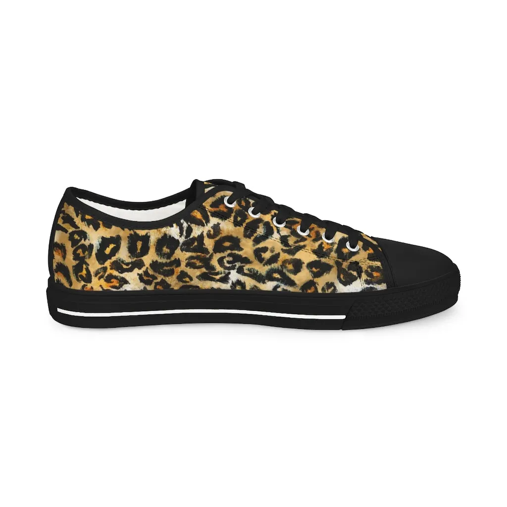 Brown Leopard Print Low Tops, Best Leopard Spots Animal Printed Men's Low Top Canvas Sneakers  (US Size: 5-14)