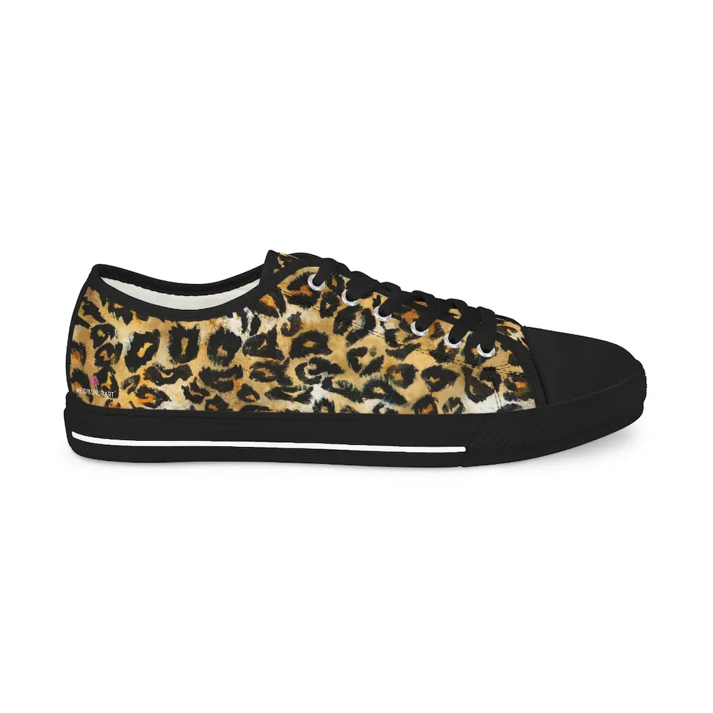 Brown Leopard Print Low Tops, Best Leopard Spots Animal Printed Men's Low Top Canvas Sneakers  (US Size: 5-14)