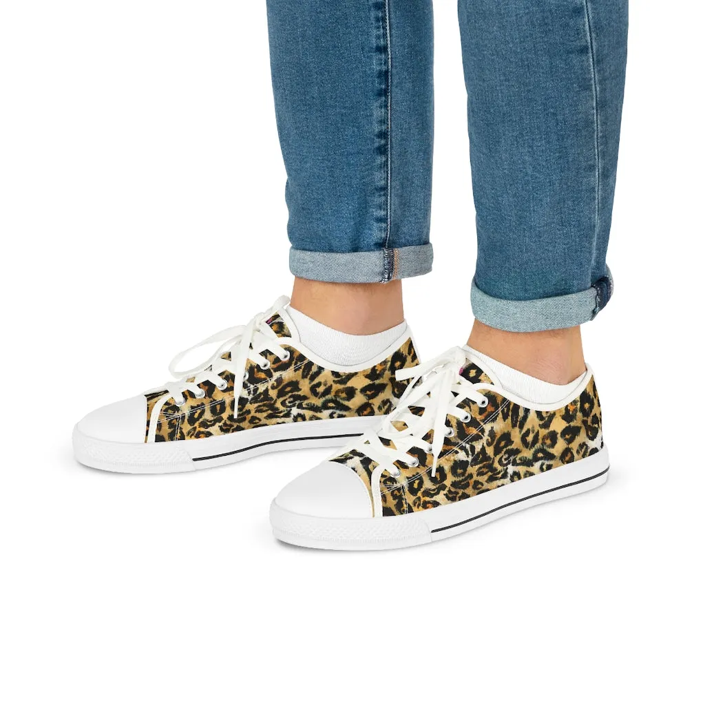 Brown Leopard Print Low Tops, Best Leopard Spots Animal Printed Men's Low Top Canvas Sneakers  (US Size: 5-14)