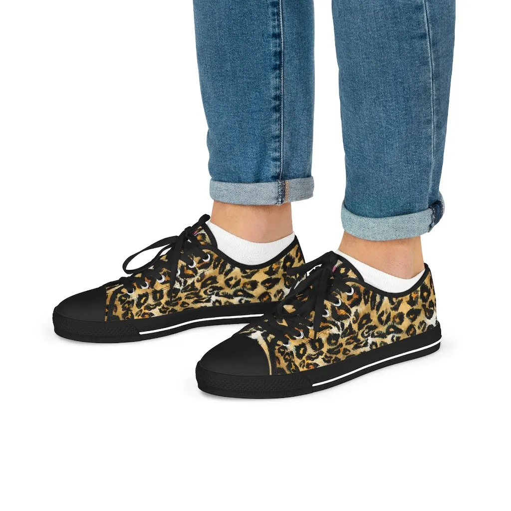 Brown Leopard Print Low Tops, Best Leopard Spots Animal Printed Men's Low Top Canvas Sneakers  (US Size: 5-14)