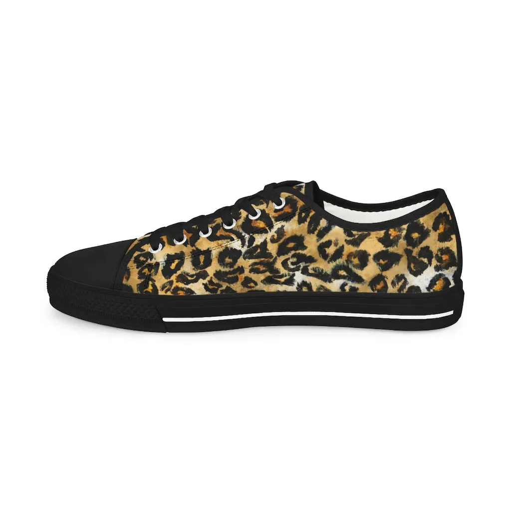 Brown Leopard Print Low Tops, Best Leopard Spots Animal Printed Men's Low Top Canvas Sneakers  (US Size: 5-14)