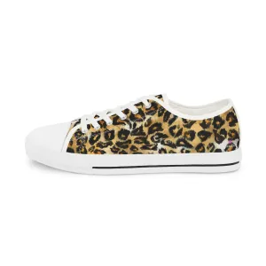 Brown Leopard Print Low Tops, Best Leopard Spots Animal Printed Men's Low Top Canvas Sneakers  (US Size: 5-14)