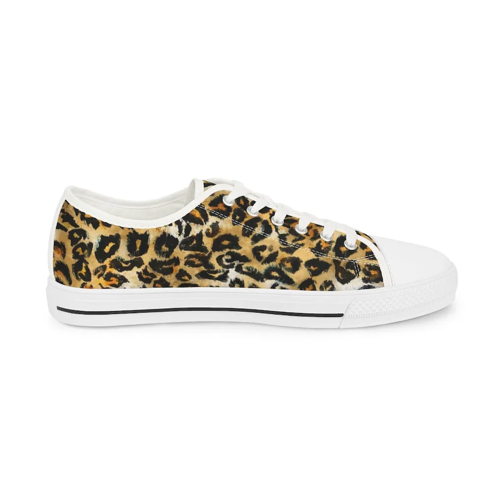 Brown Leopard Print Low Tops, Best Leopard Spots Animal Printed Men's Low Top Canvas Sneakers  (US Size: 5-14)