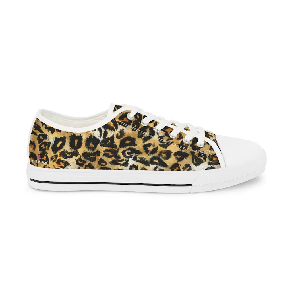 Brown Leopard Print Low Tops, Best Leopard Spots Animal Printed Men's Low Top Canvas Sneakers  (US Size: 5-14)