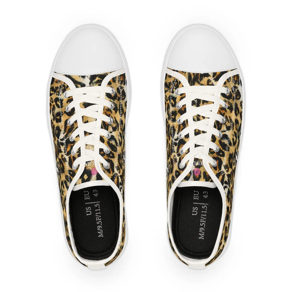 Brown Leopard Print Low Tops, Best Leopard Spots Animal Printed Men's Low Top Canvas Sneakers  (US Size: 5-14)