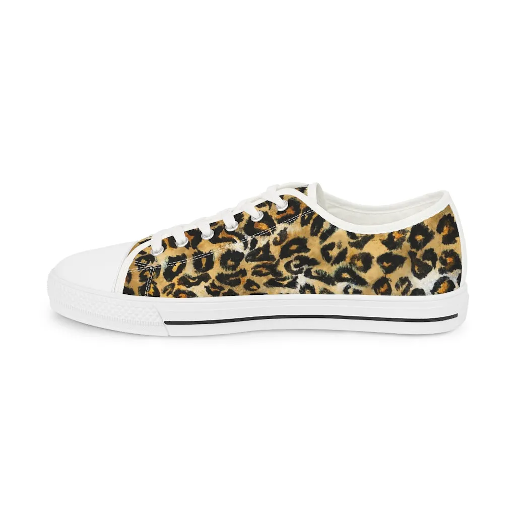 Brown Leopard Print Low Tops, Best Leopard Spots Animal Printed Men's Low Top Canvas Sneakers  (US Size: 5-14)