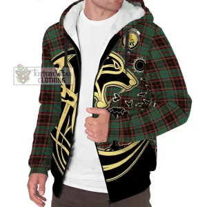 Buchan Ancient Tartan Sherpa Hoodie with Family Crest Celtic Wolf Style