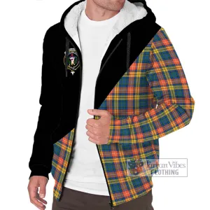 Buchanan Ancient Tartan Sherpa Hoodie with Family Crest and Military Logo Style