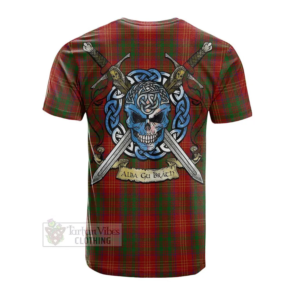 Burns Tartan Cotton T-shirt with Family Crest Celtic Skull Style