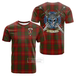 Burns Tartan Cotton T-shirt with Family Crest Celtic Skull Style