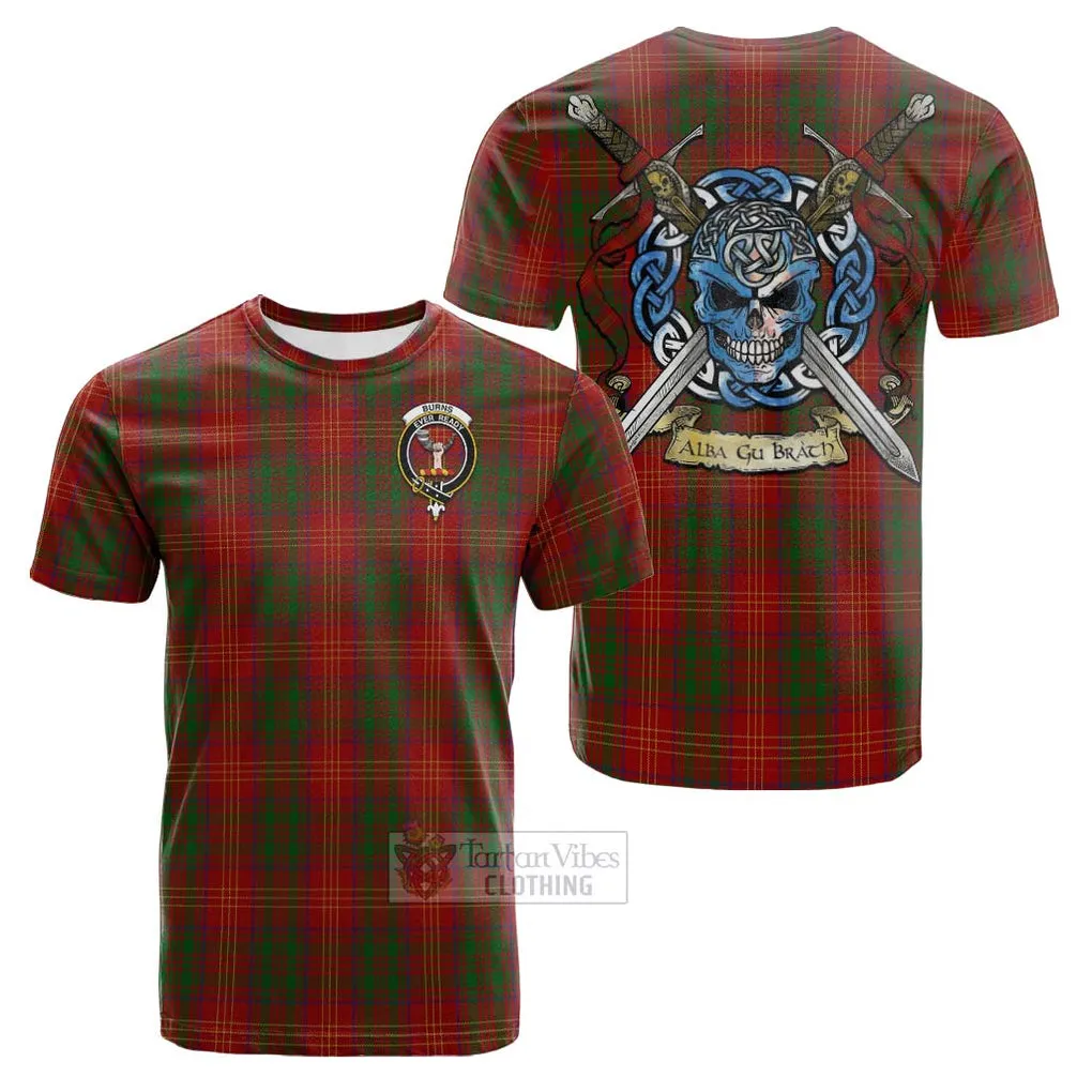 Burns Tartan Cotton T-shirt with Family Crest Celtic Skull Style