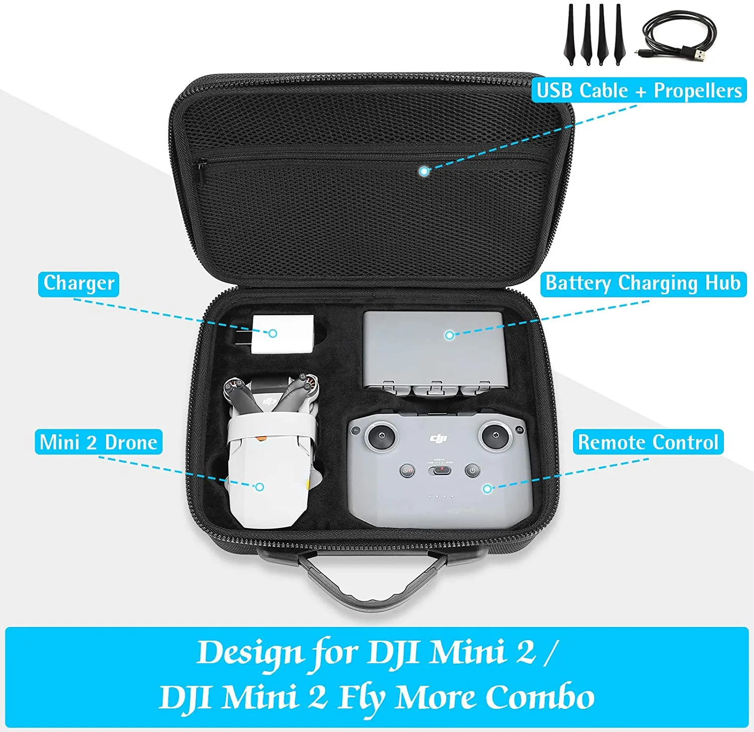 (CASE ONLY) Hard Carrying Case for DJI Mini 2 / DJI Mini 2 Fly More Combo and Accessories | ProCase