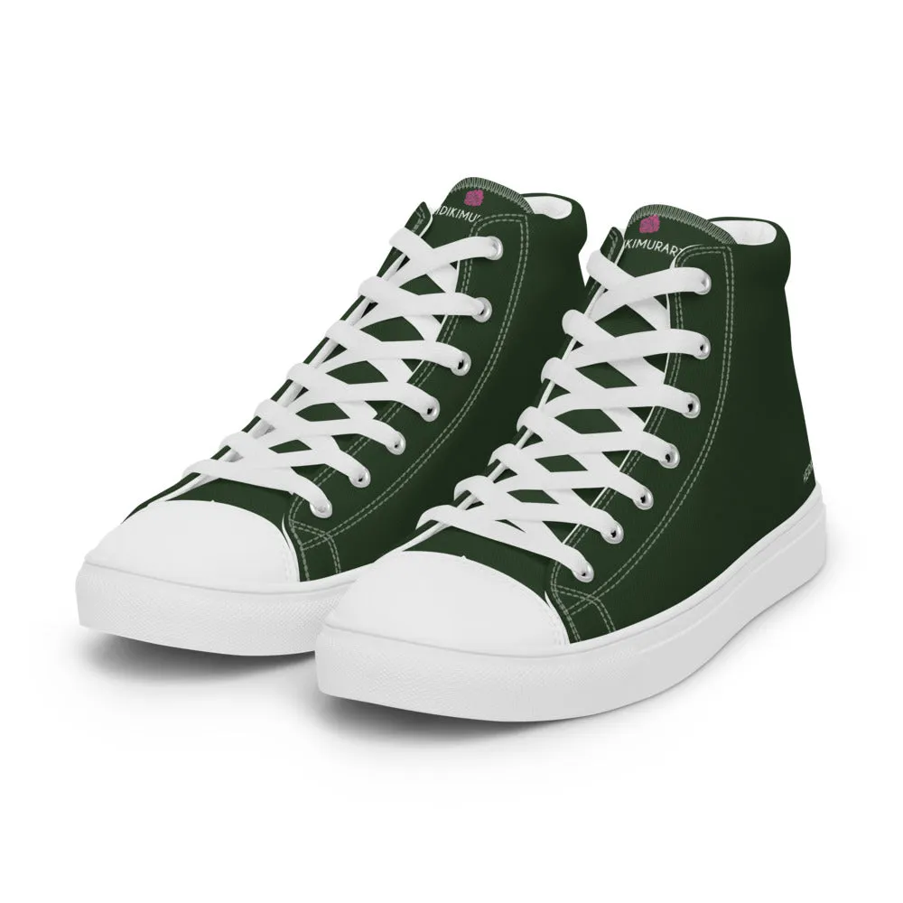 Dark Green Men's Sneakers, Solid Color Premium Canvas High Top Shoes For Fashionable Men