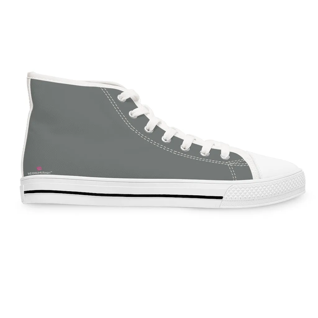 Dark Grey Ladies' High Tops, Solid Gray Color Best Women's High Top Sneakers Canvas Tennis Shoes