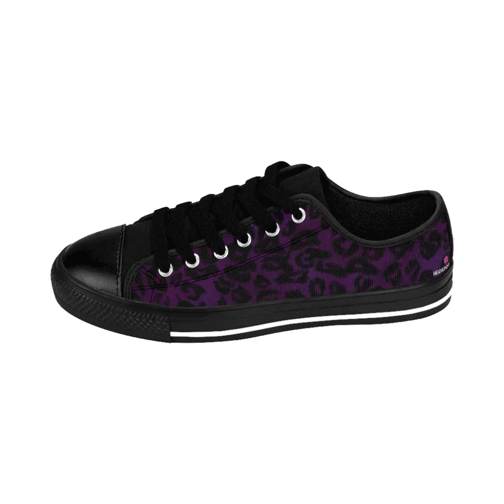 Dark Purple Leopard Women's Sneakers, Purple Animal Print Fashion Tennis Canvas Shoes For Ladies