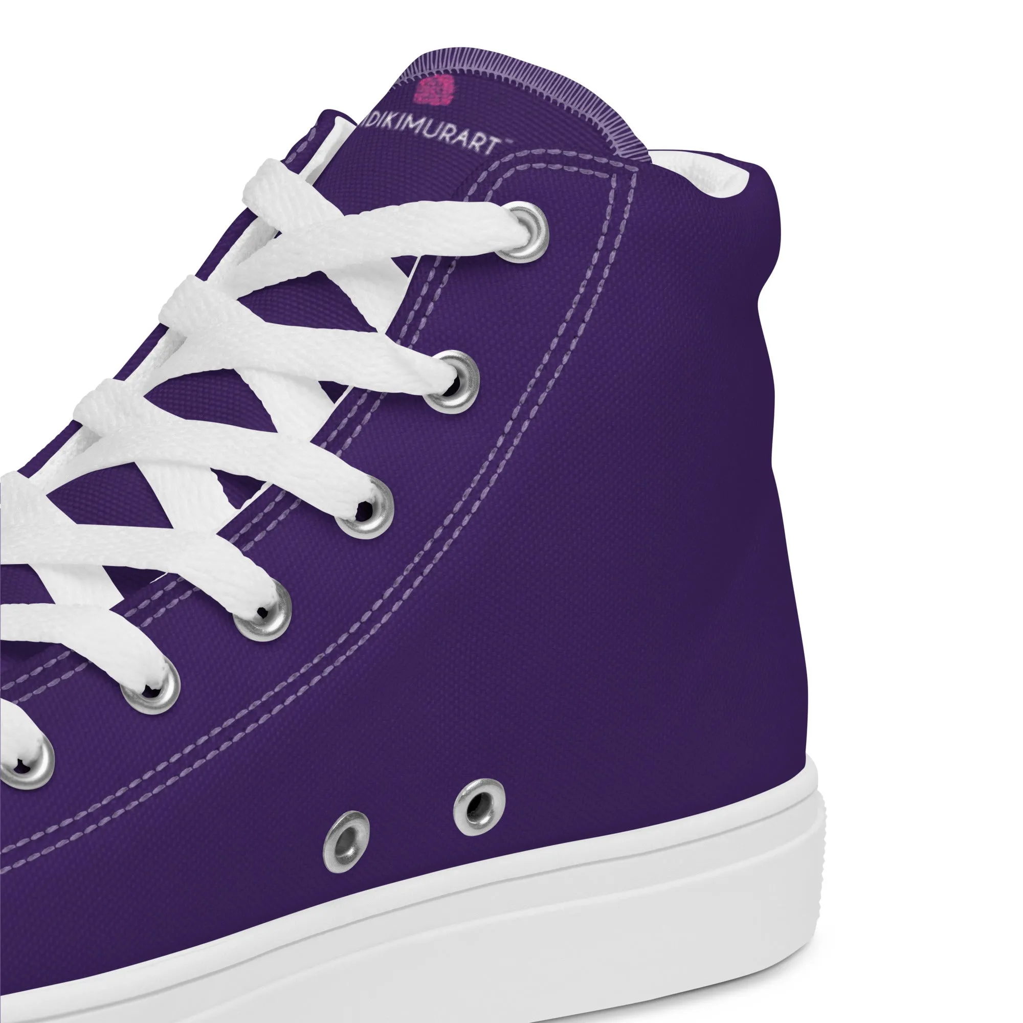 Dark Purple Men's High Tops, Solid Color Men’s high top canvas shoes