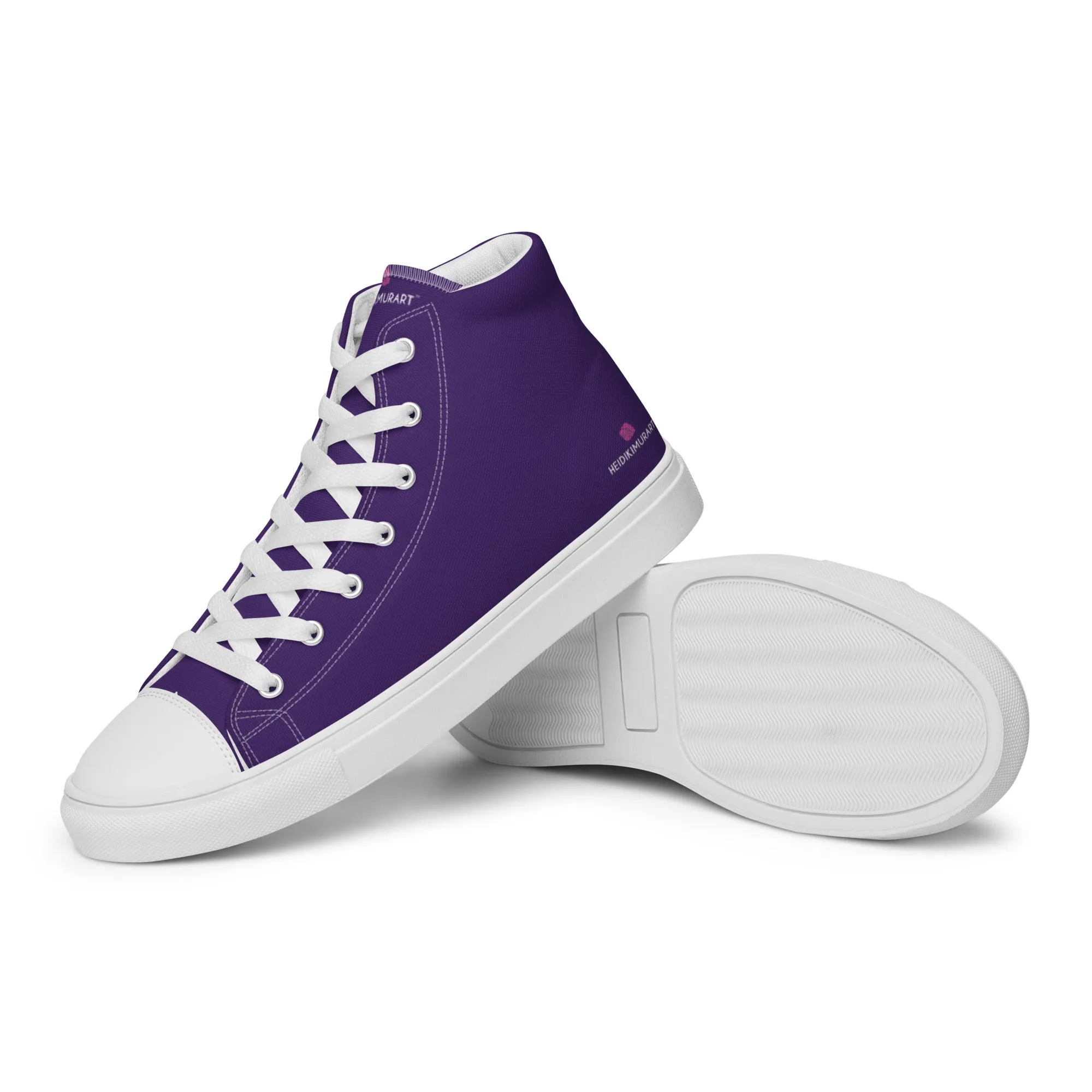 Dark Purple Men's High Tops, Solid Color Men’s high top canvas shoes