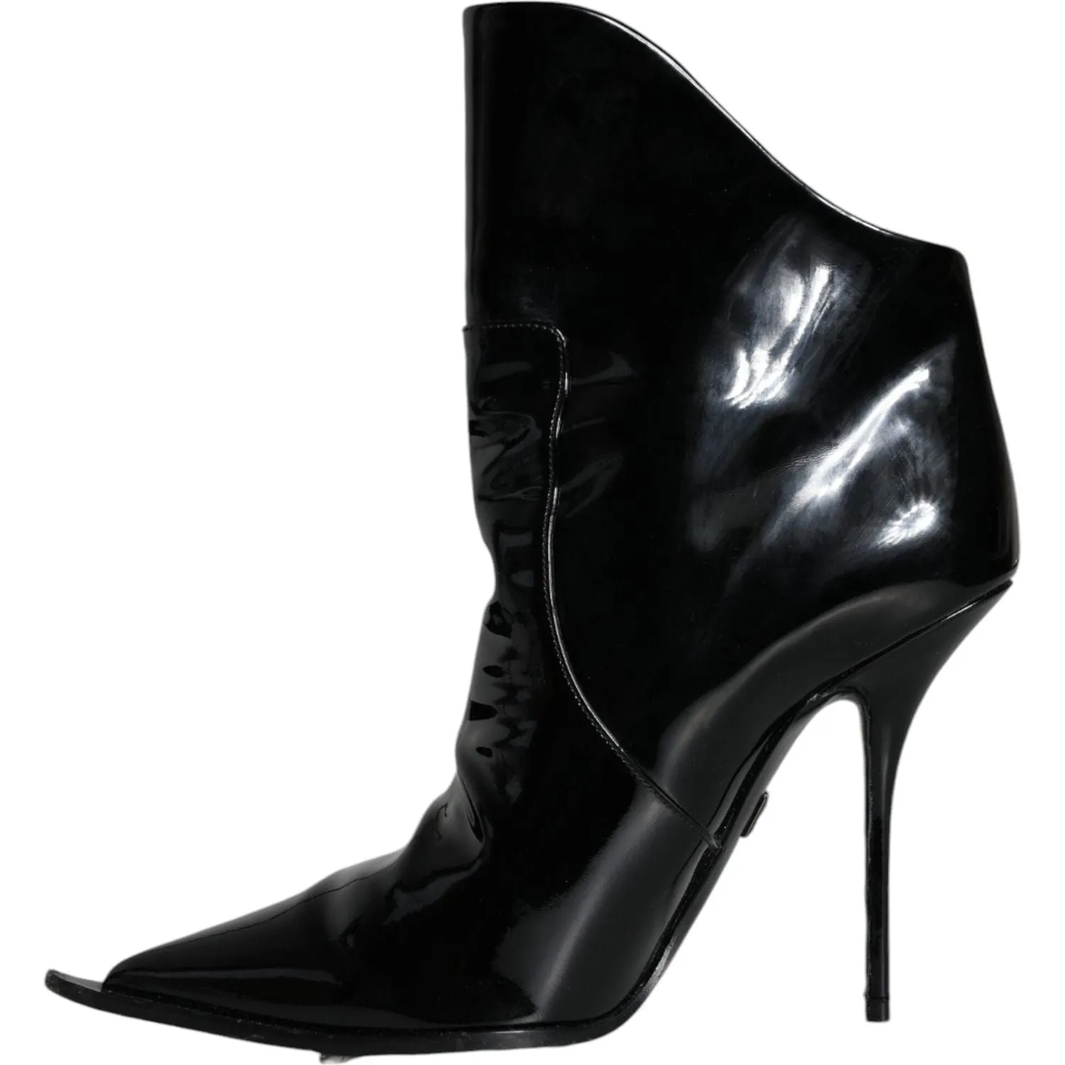 Dolce & Gabbana Black Patent Leather Pointed Ankle Boot Shoes