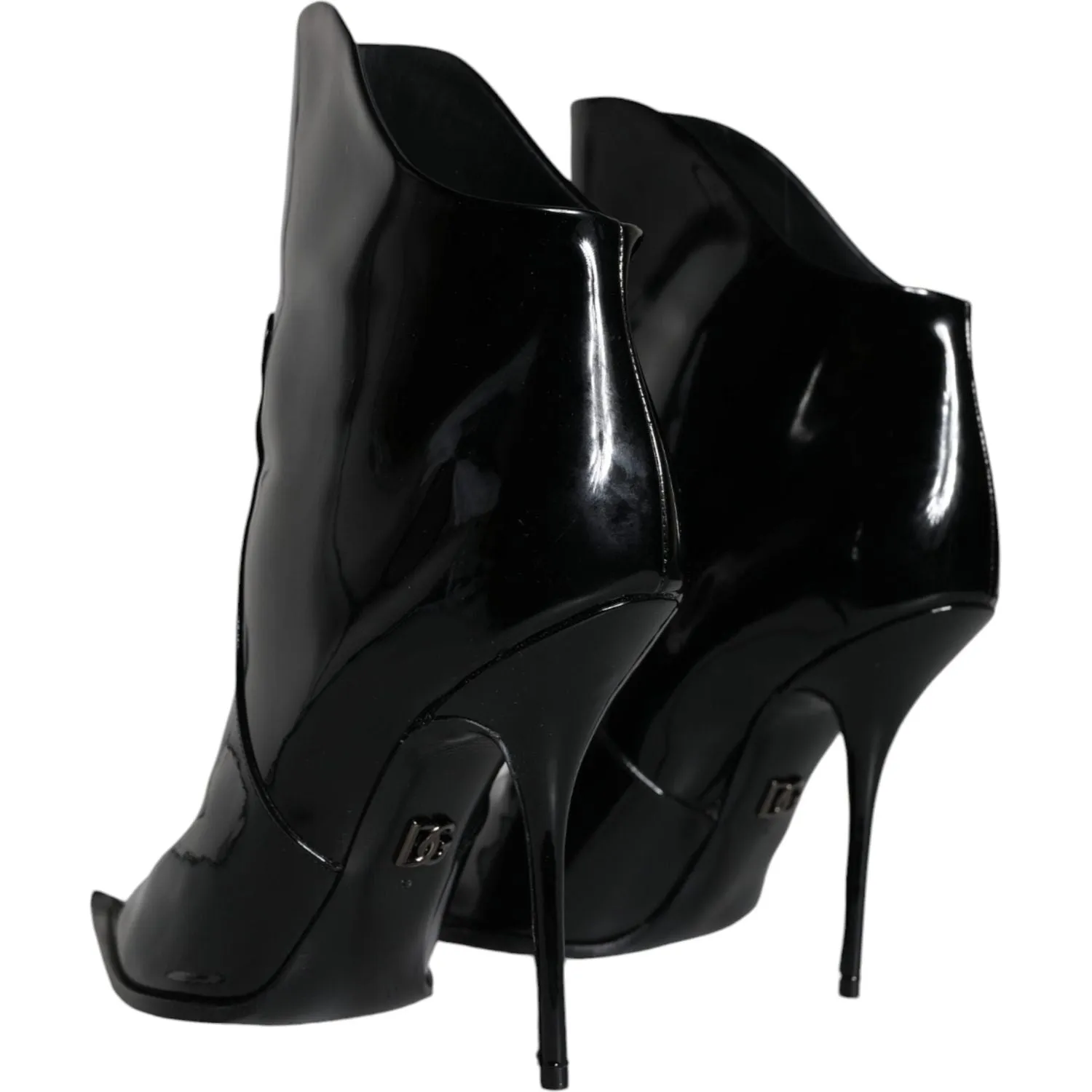 Dolce & Gabbana Black Patent Leather Pointed Ankle Boot Shoes