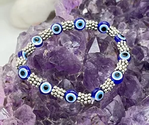 Evil Eye Stretchy Bracelet w/Tibetan Silver spacers