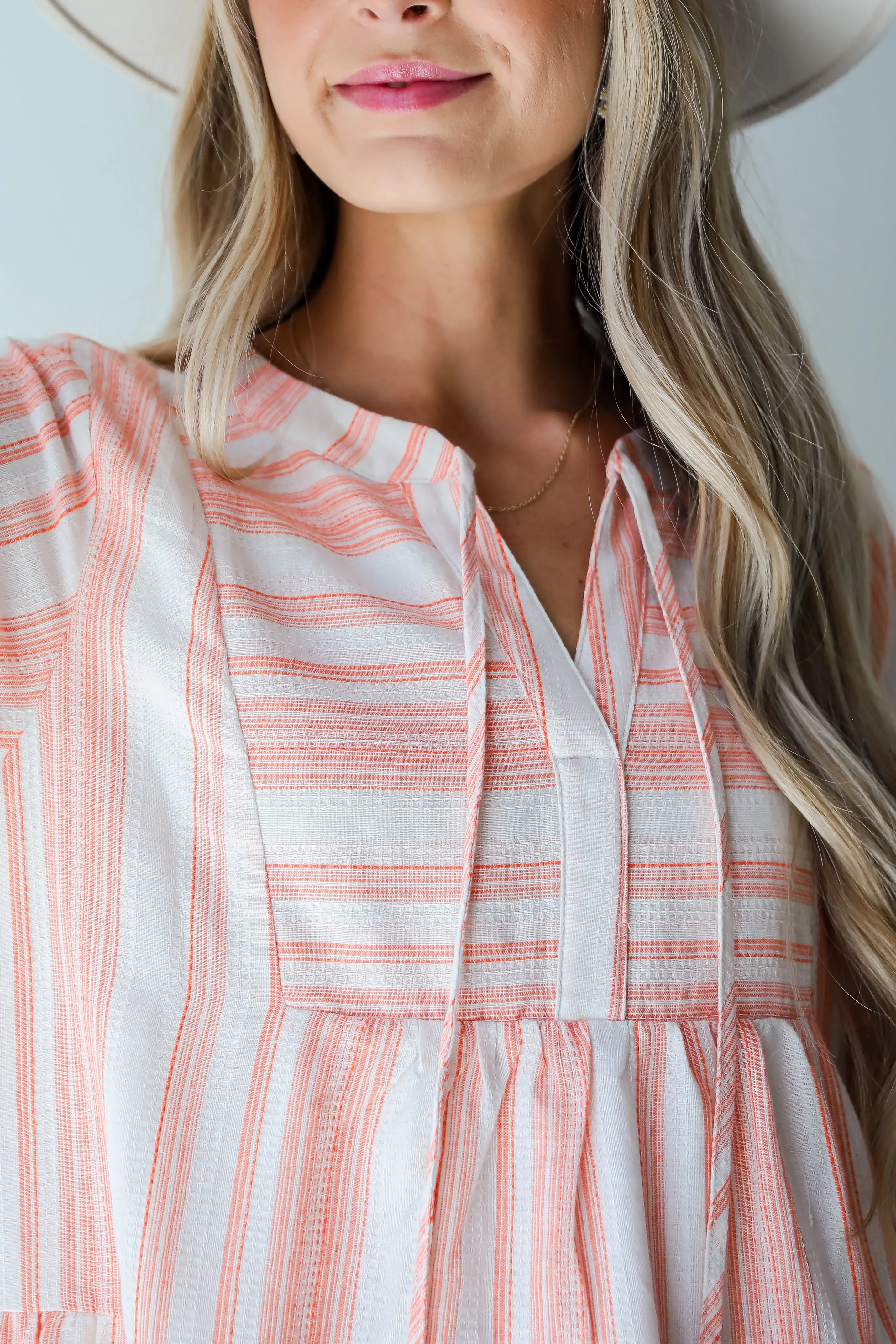 FINAL SALE - Sweet Tendencies Orange Striped Tiered Mini Dress