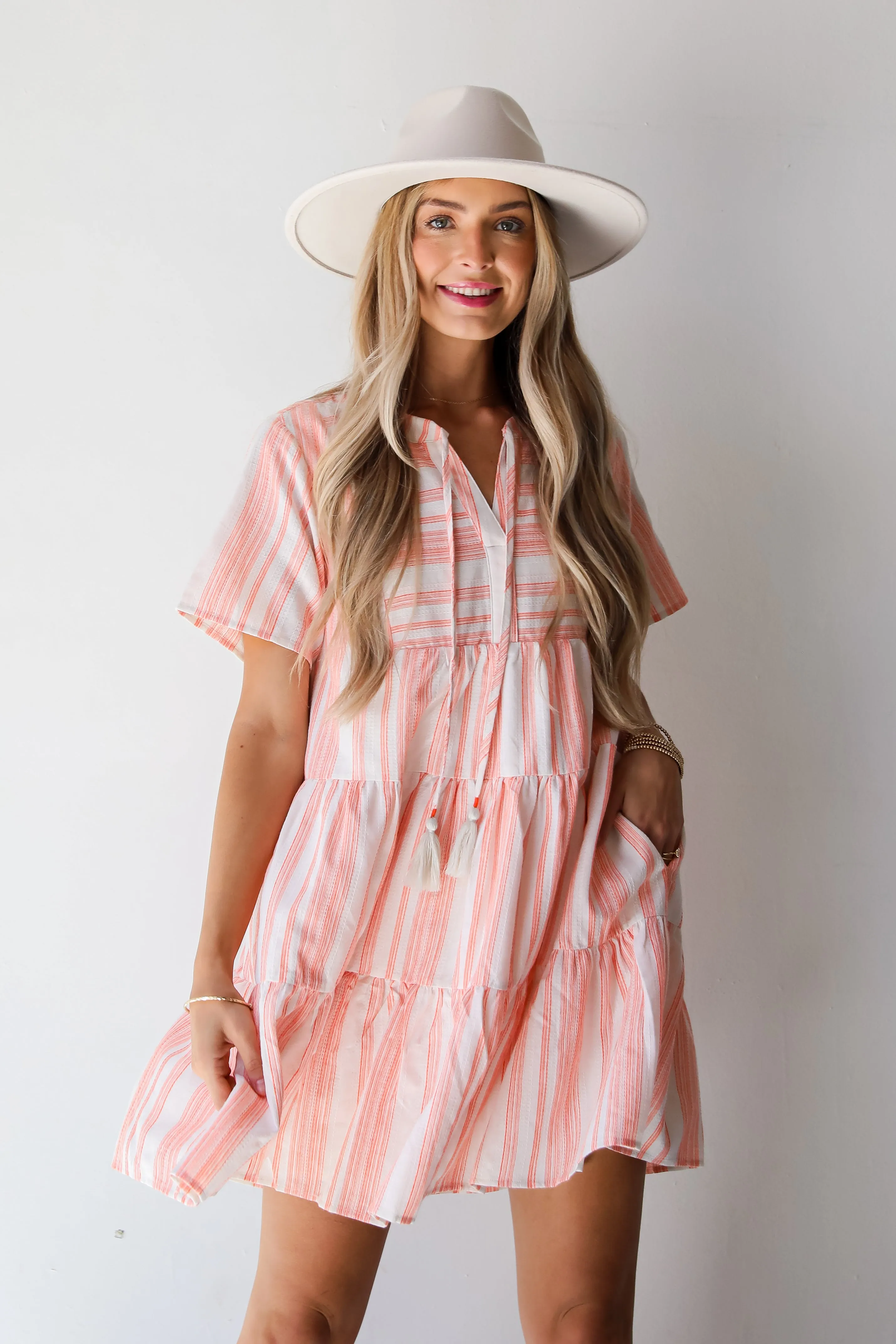 FINAL SALE - Sweet Tendencies Orange Striped Tiered Mini Dress