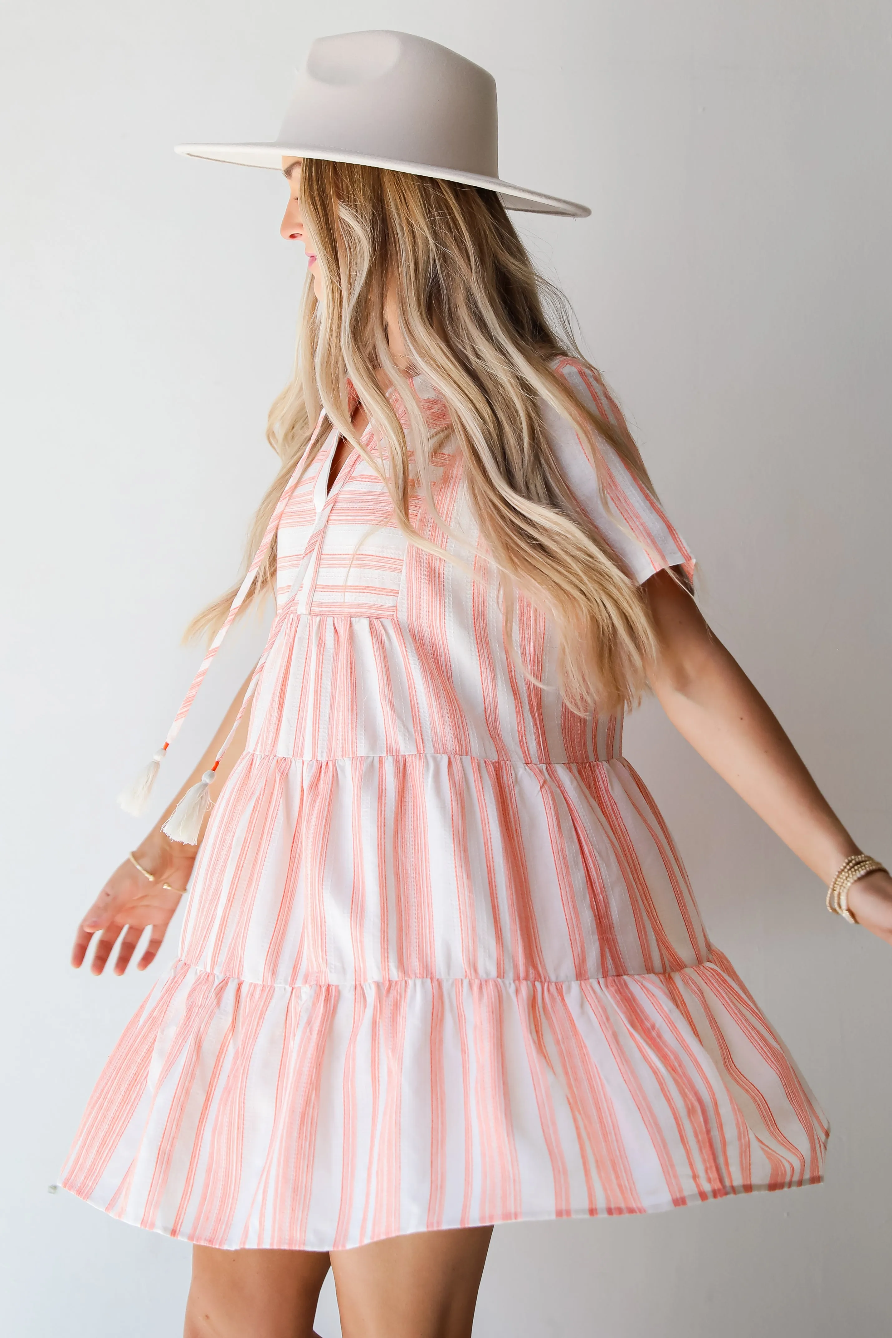 FINAL SALE - Sweet Tendencies Orange Striped Tiered Mini Dress