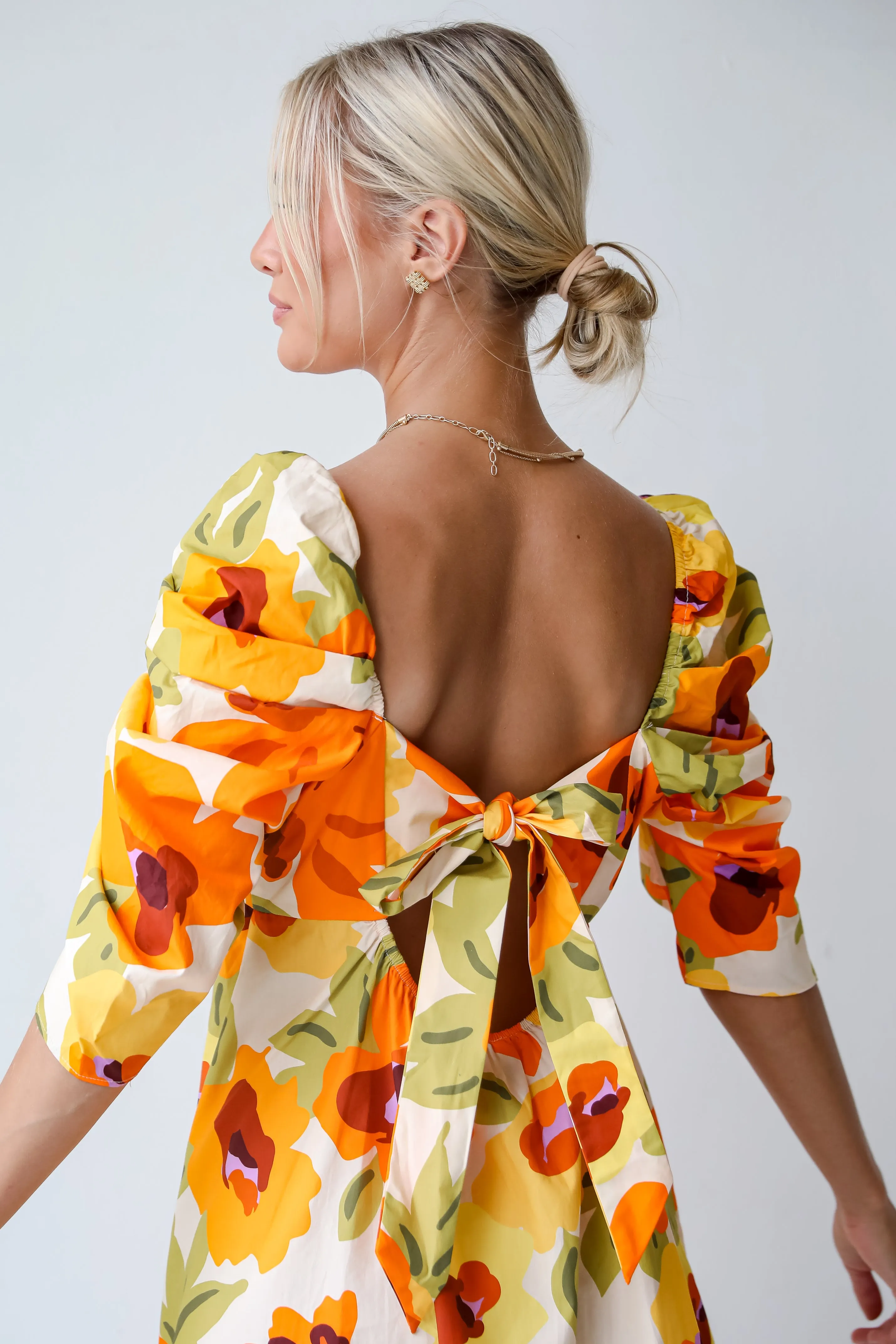 FINAL SALE - Unique Blooms Orange Floral Babydoll Mini Dress