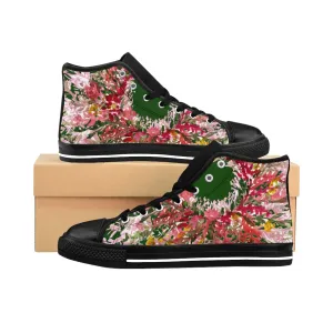 Forest Green Floral Men's High Tops, Red Fall Floral Print Designer Men's High-top Sneakers Tennis Shoes