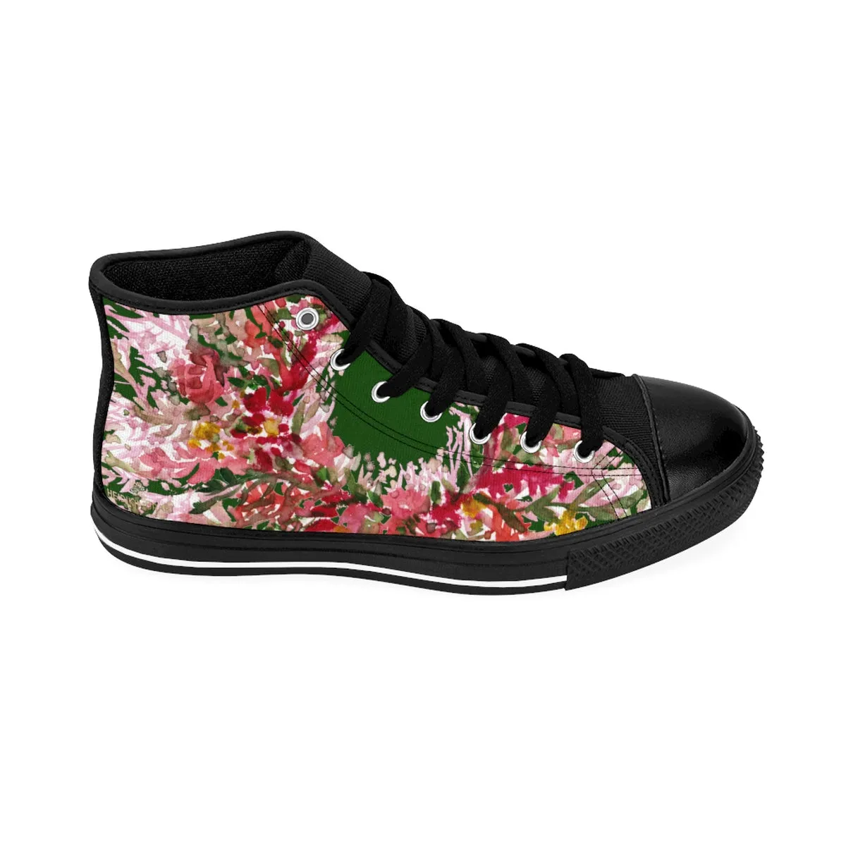 Forest Green Floral Men's High Tops, Red Fall Floral Print Designer Men's High-top Sneakers Tennis Shoes