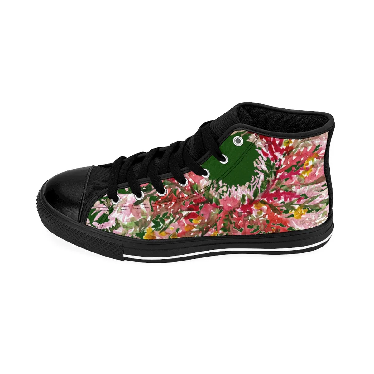 Forest Green Floral Men's High Tops, Red Fall Floral Print Designer Men's High-top Sneakers Tennis Shoes