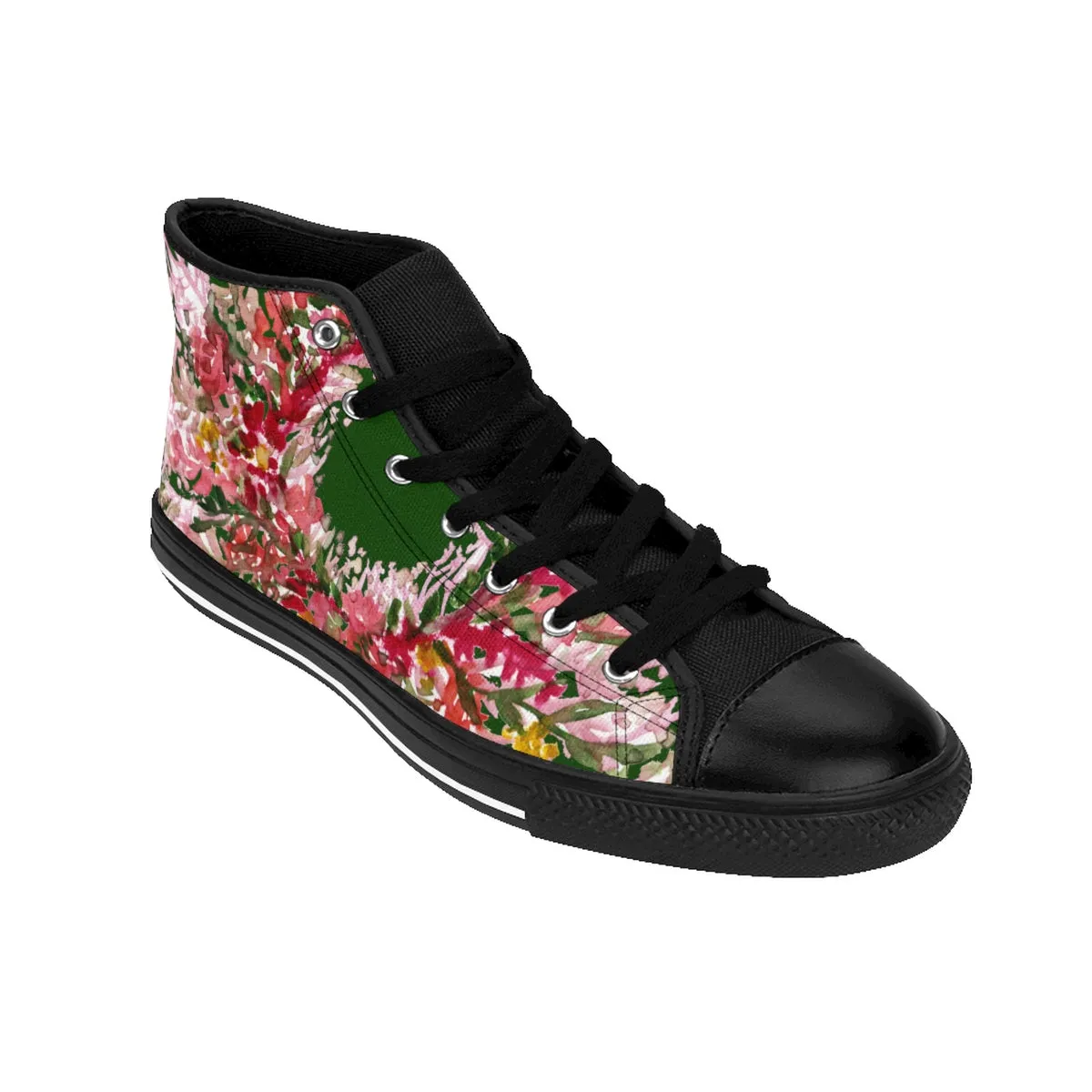 Forest Green Floral Men's High Tops, Red Fall Floral Print Designer Men's High-top Sneakers Tennis Shoes