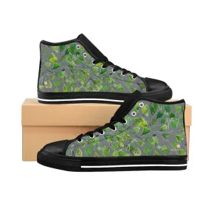 Gray Fern Men's High-top Sneakers, Green Maidenhair Leaf Designer Tennis Running Shoes