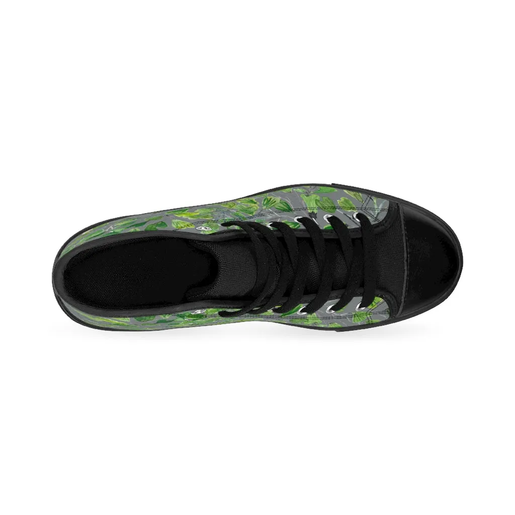 Gray Fern Men's High-top Sneakers, Green Maidenhair Leaf Designer Tennis Running Shoes