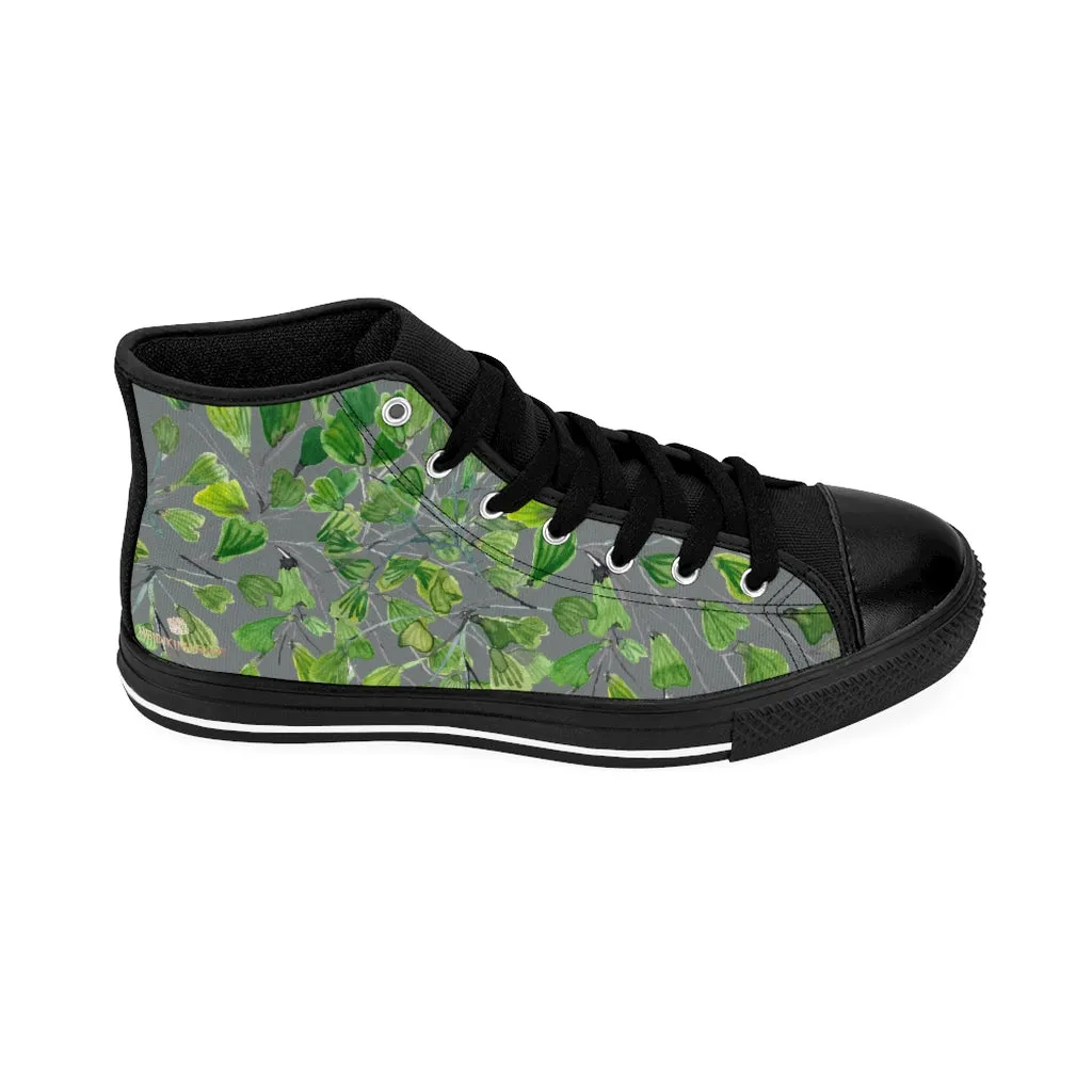 Gray Fern Men's High-top Sneakers, Green Maidenhair Leaf Designer Tennis Running Shoes